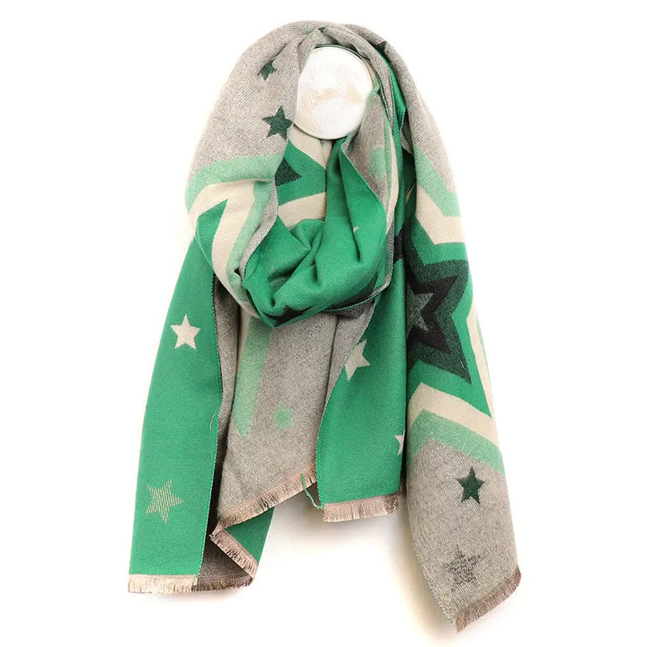 Pom Star Reversible Scarf, Green & Grey