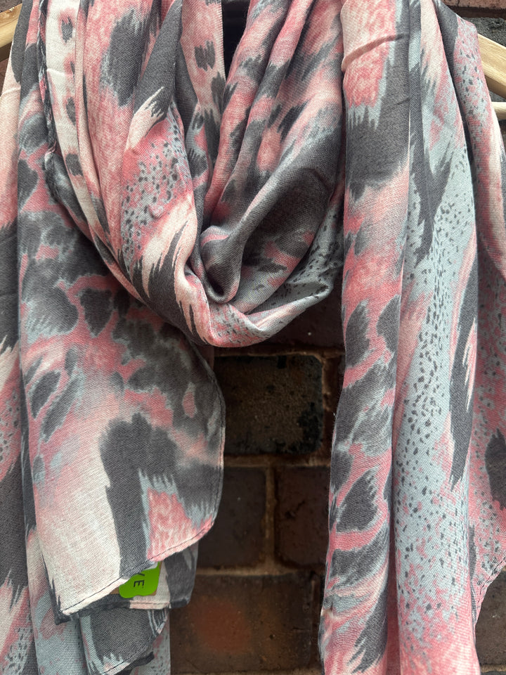 Recycled Animal Print Scarf, Pink & Grey