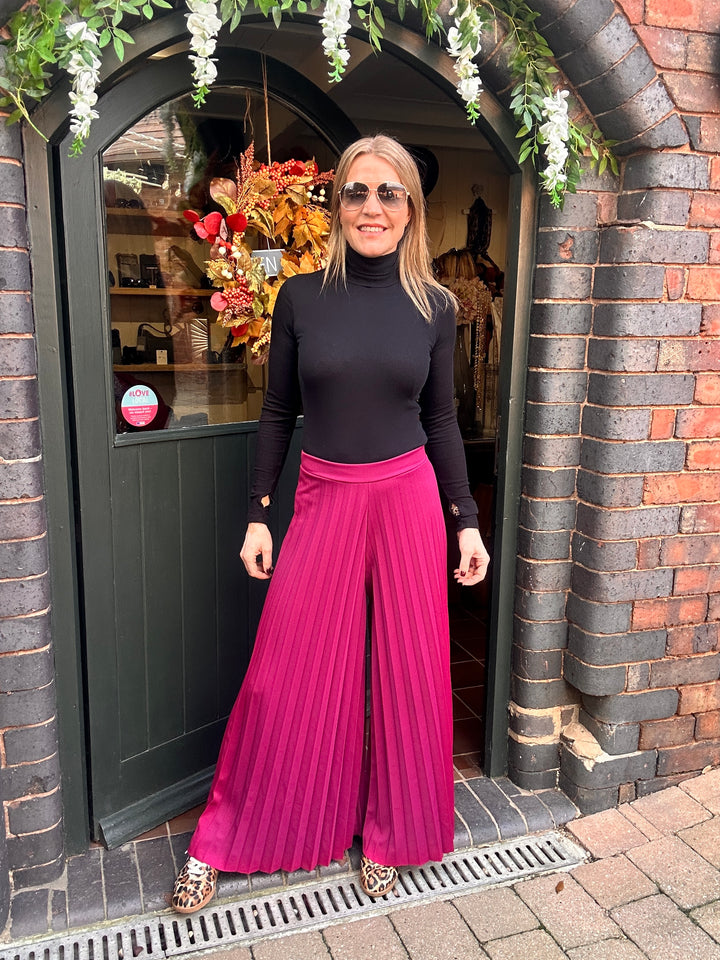 Magenta Pleated Trousers