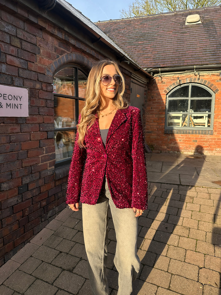 Burgandy Sequin Blazer - Size M/L