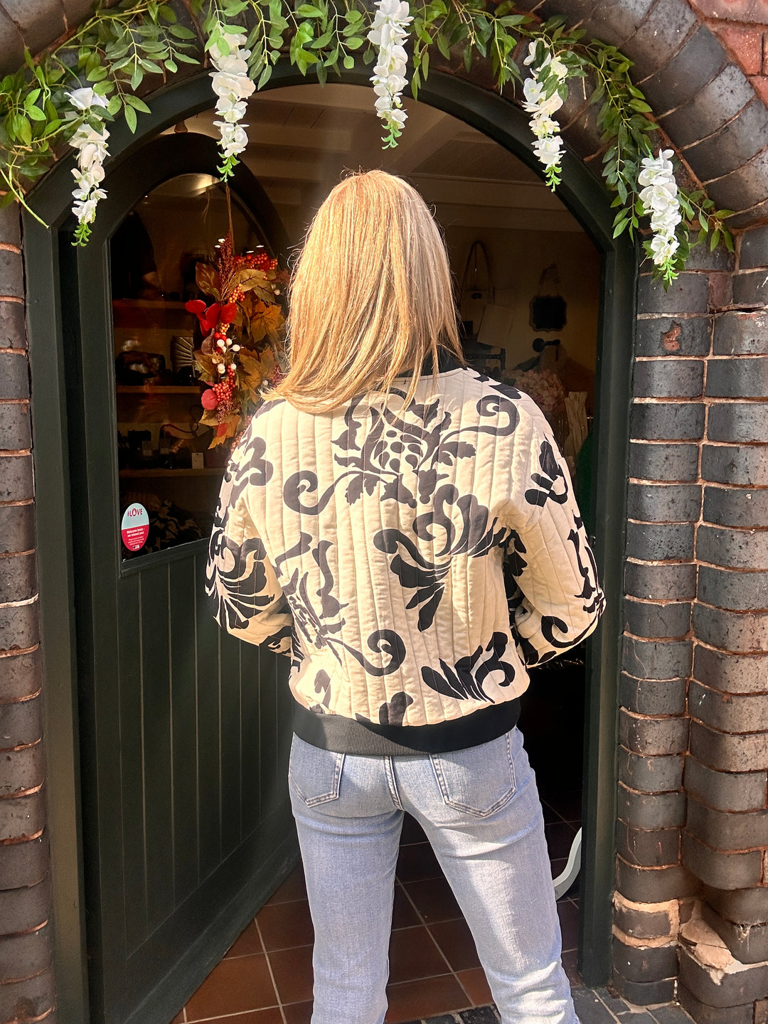 Black & Cream Cropped Bomber Jacket