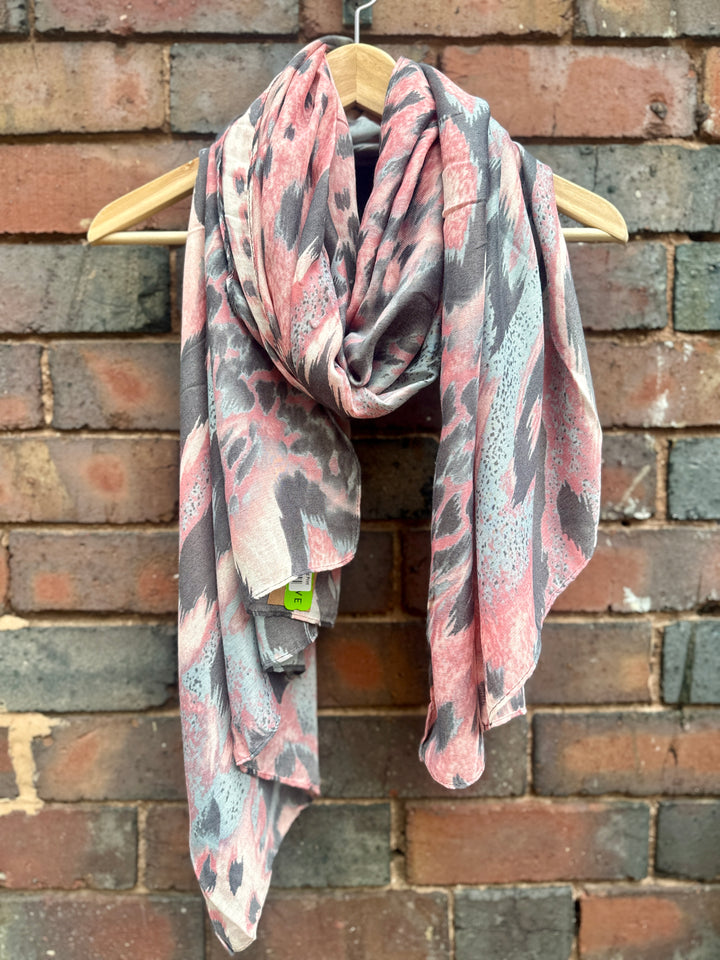 Recycled Animal Print Scarf, Pink & Grey