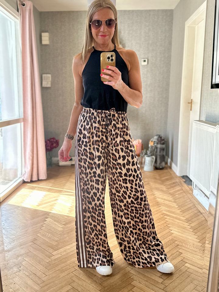 Leopard Print Stripe Satin Trousers