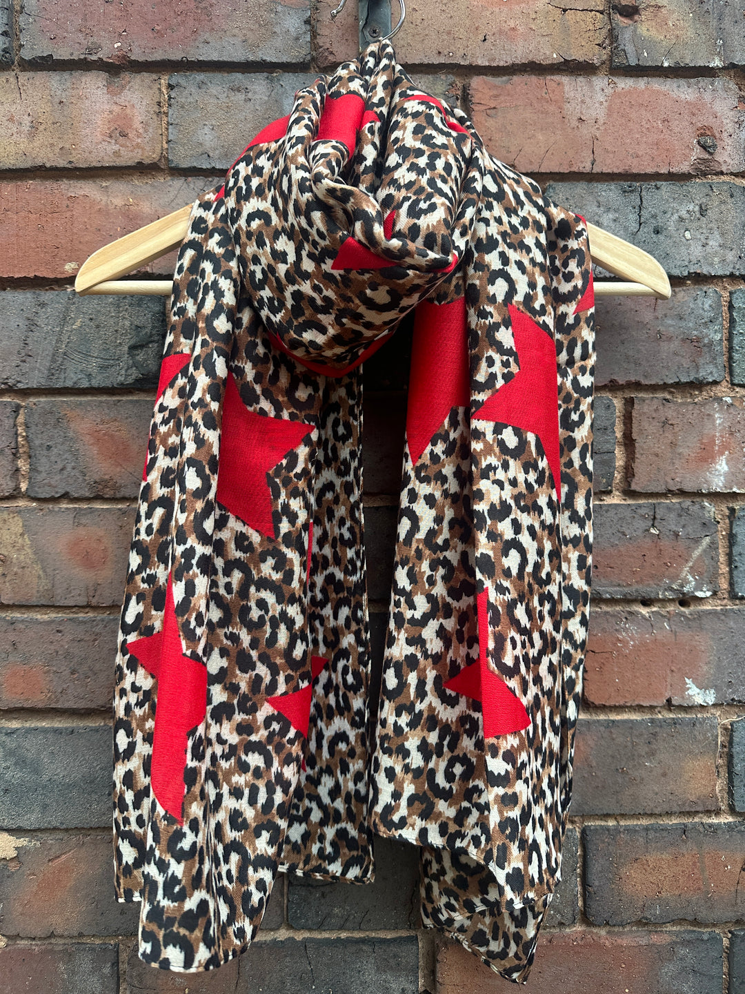 Recycled Leopard Star Scarf, Brown & Red