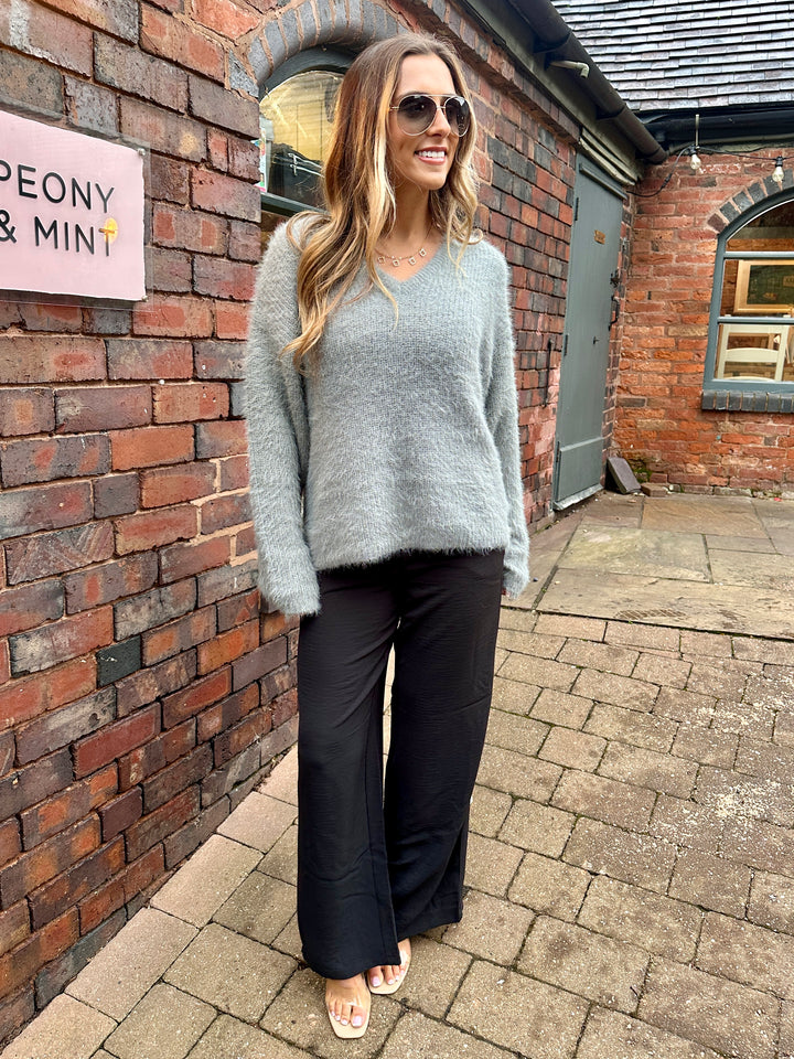 Byoung Byokkie Grey V-Neck Fluffy Jumper