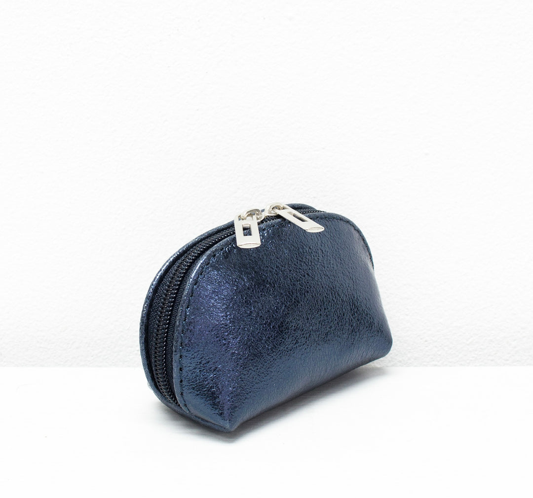 Metallic Leather Coin Purse, Navy