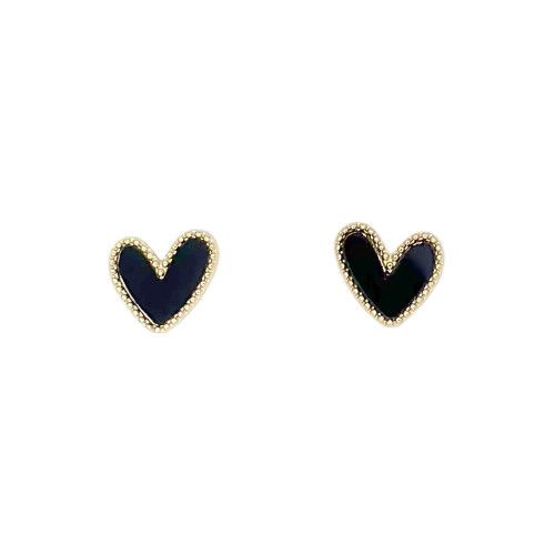 Solid Heart Earrings Black/Gold