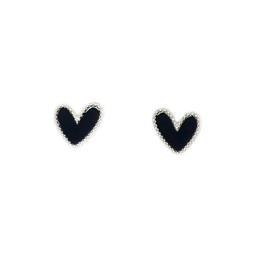 Solid Heart Earrings Black/Silver