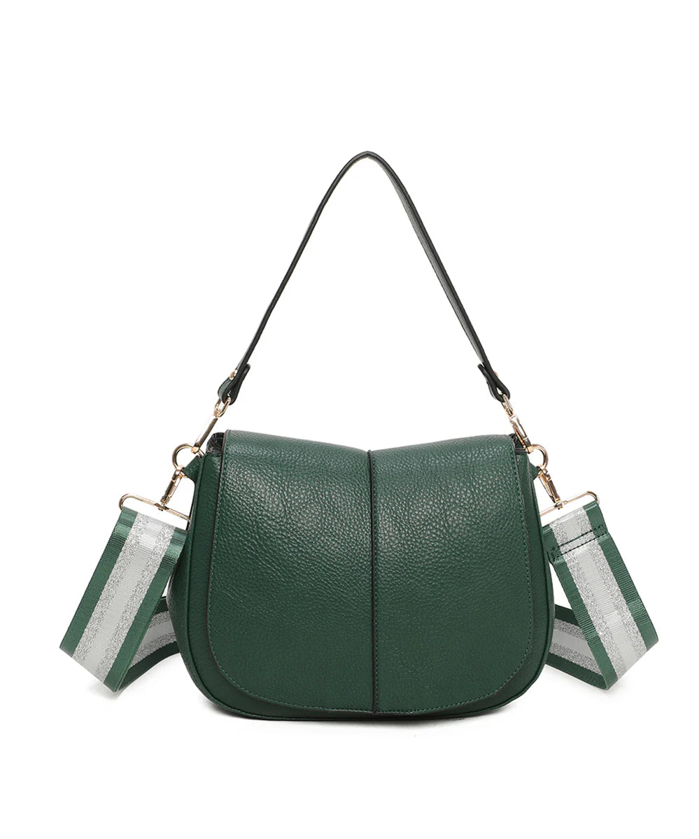 Shoulder Bag with Fabric Strap, Emerald