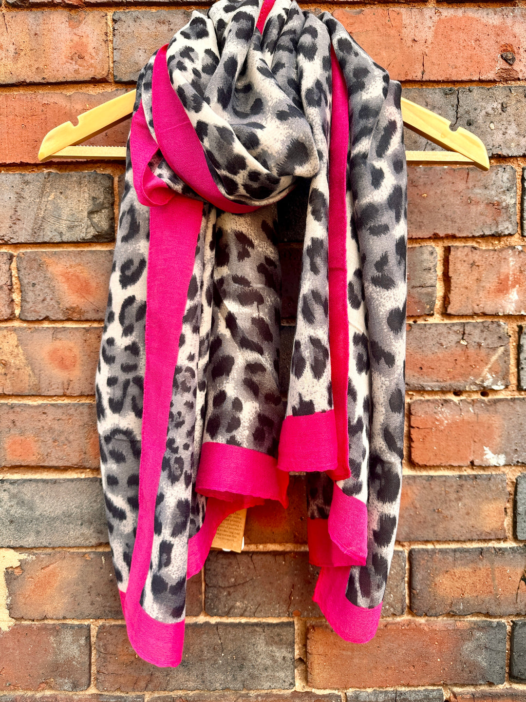 Recycled Leopard Print Scarf with Hot Pink