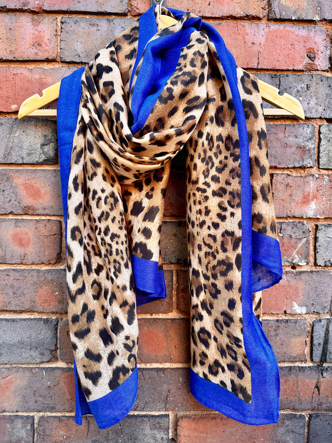 Recycled Leopard Print Scarf with Bright Blue