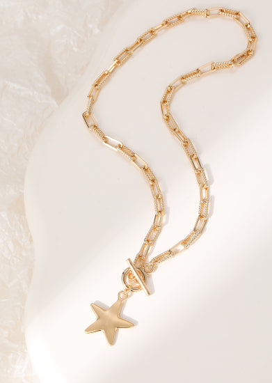 Link Chain Necklace with Star Charm, Gold