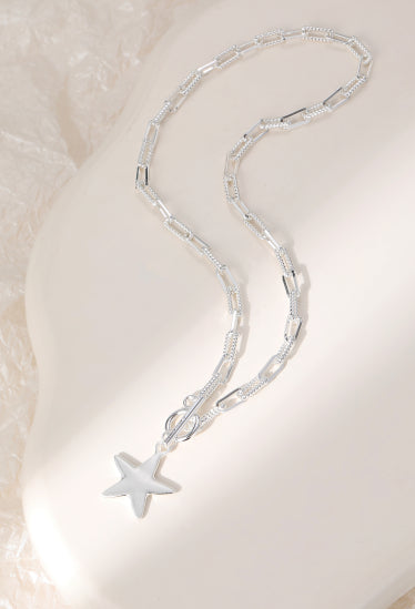 Link Chain Necklace with Star Charm, Silver