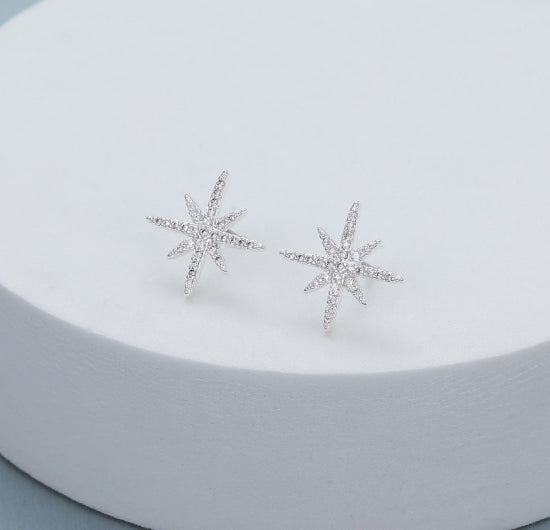 Diamanté Starburst Silver Earrings