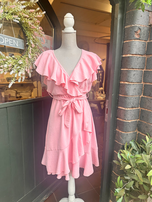 Pink Frill Wrap Dress